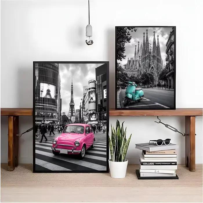 Peinture vintage de paysages urbains emblématiques noirs