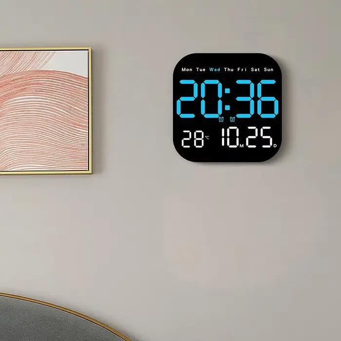 Horloge murale numérique réveil LED grand écran avec fonction de synchronisation télécommande