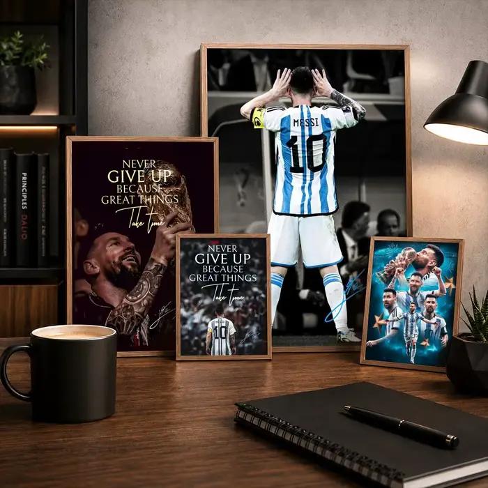 Peinture sur toile de calligraphie de la star du football Lionel Messi, art pour la chambre à coucher, décoration murale pour la maison, autocollants décoratifs