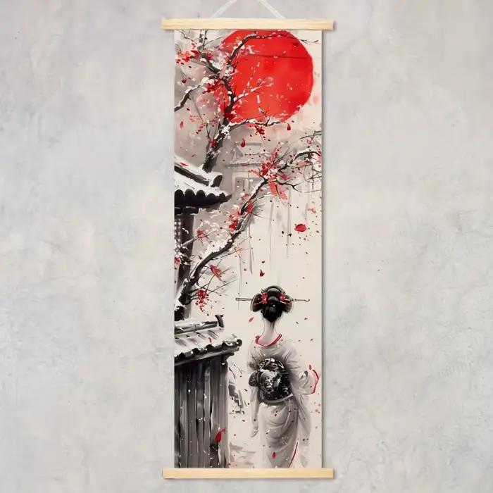 Affiche murale japonaise en bois