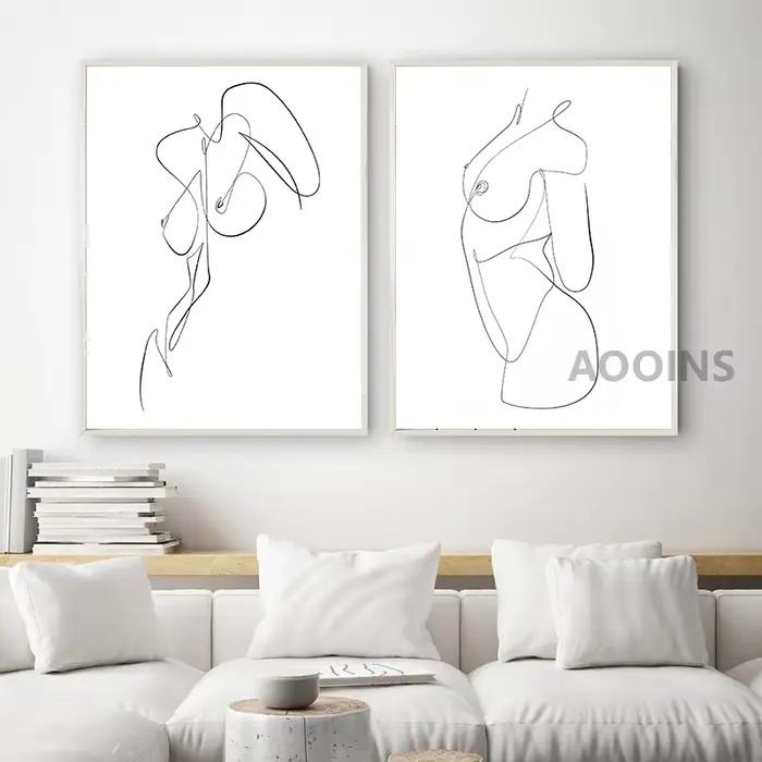 Femme nue abstraite une ligne dessin Art toile peinture imprime