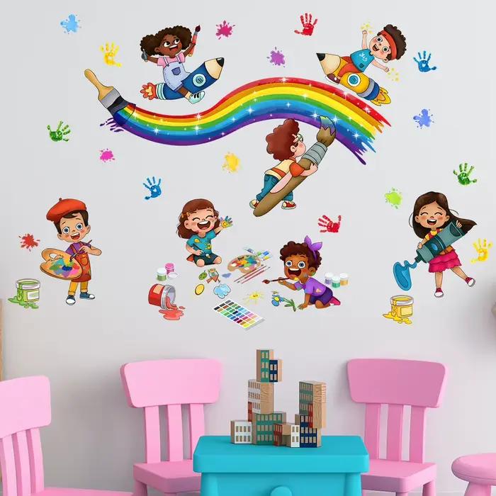 Autocollants muraux imprimés de palmiers Graffiti joyeux enfance