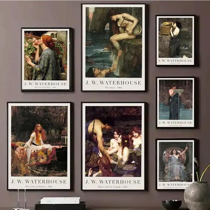 Vintage John William Waterhouse Art imprimer la sirène Miranda Pandora classique Portrait toile affiche pré-rafaélite mur Art décor