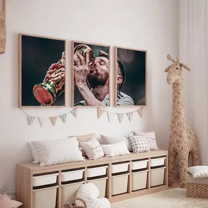 Affiche murale en toile de coton avec peinture cool et calligraphie Football M-Messi