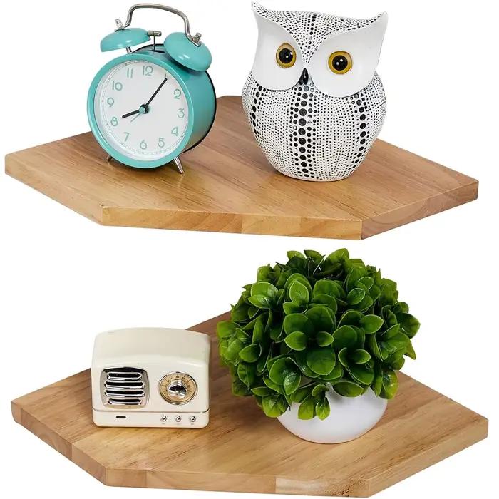 Étagères d'angle murales pour salon chambre présentoir en bois ensemble de 2 pour petites plantes cadres Photo