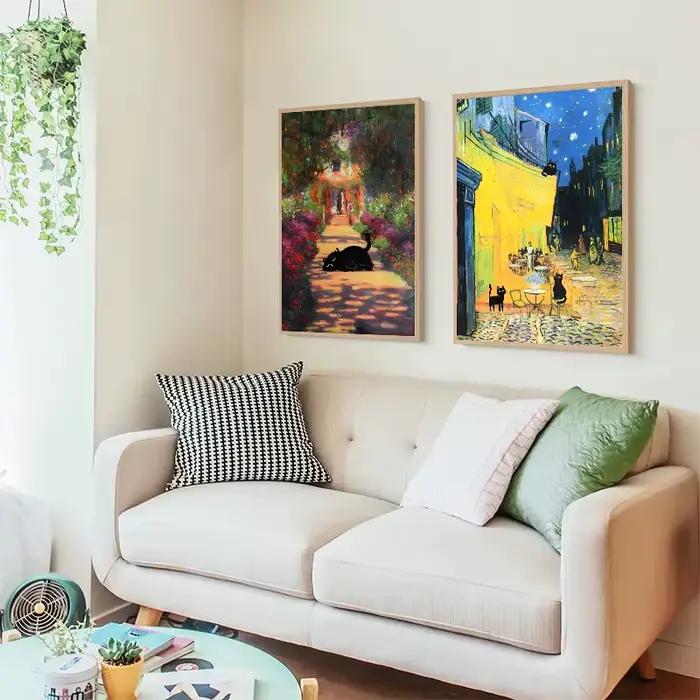 Peinture sur toile de chat noir drôle sans cadre
