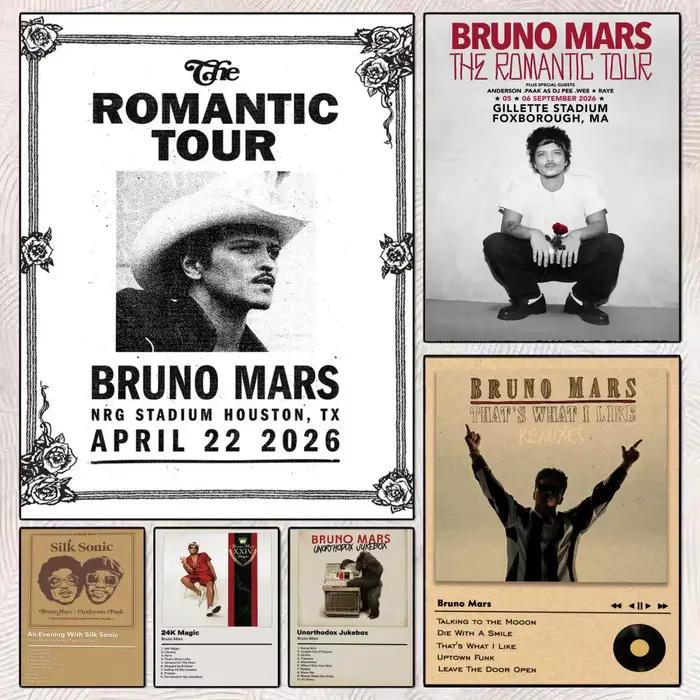 Affiche Murale Moderne sur Toile avec Peinture Calligraphique du Rappeur B-Bruno Mars