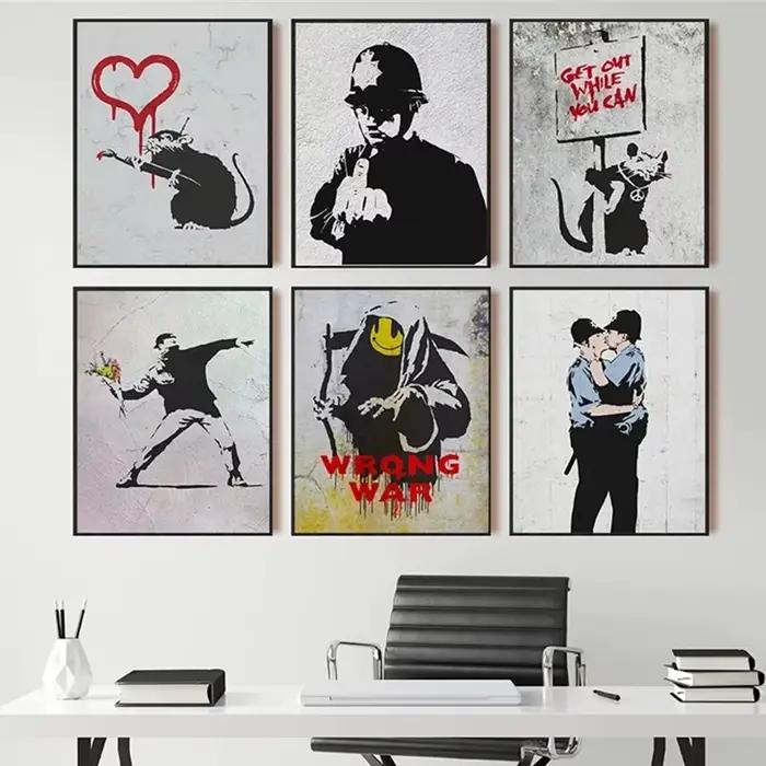 Banksy Graffiti œuvre toile peinture imprime mur Art photos fille avec ballon rouge noir blanc affiches nordique décor à la maison