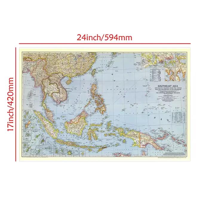 Affiche détaillée de la carte du sud-est 1944 en papier Kraft