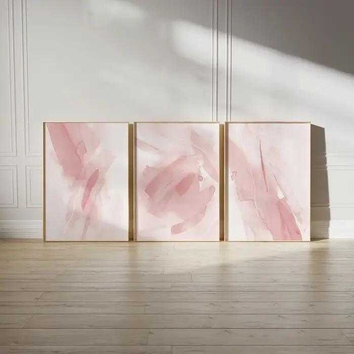 Lot de 3 Affiches Murales Modernes Roses Abstraites – Décoration Murale Esthétique Minimaliste pour Chambre à Coucher –