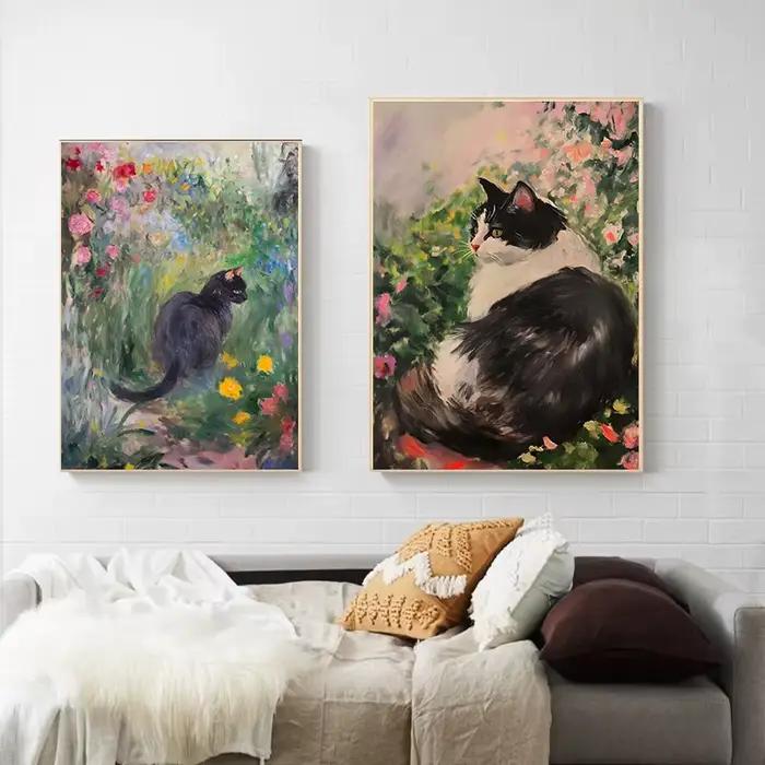 Affiches de jardin de Monet avec chat noir