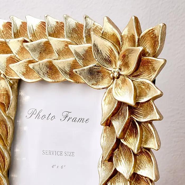 1 pièce, cadre photo en dentelle d'orchidée dorée de style rétro européen, cadre décoratif photo en résine antique