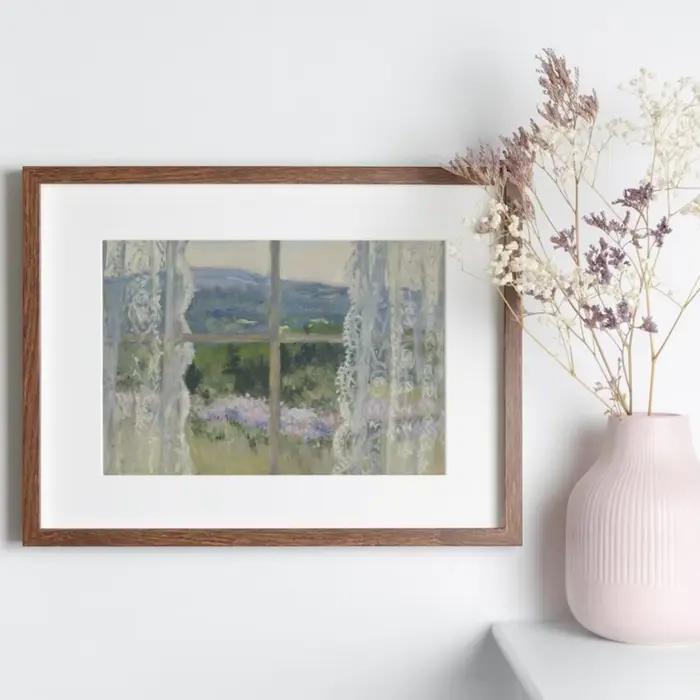 Tableau mural en dentelle avec vue sur une prairie - Impressionniste rêveuse d'une fenêtre surplombant