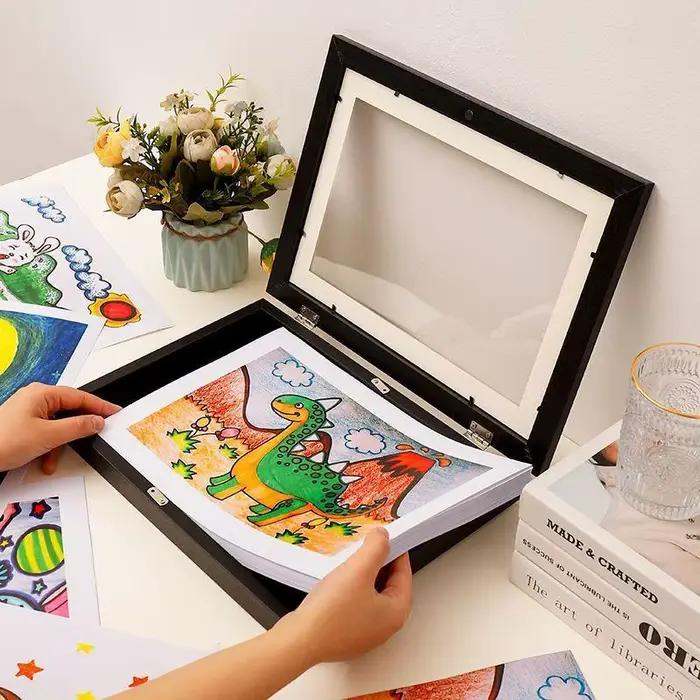 Cadre d'art magnétique A4 pour enfants, ouverture frontale, cadre interchangeable pour affiches, photos, dessins, peintures, affichage d'images, décoration de la maison