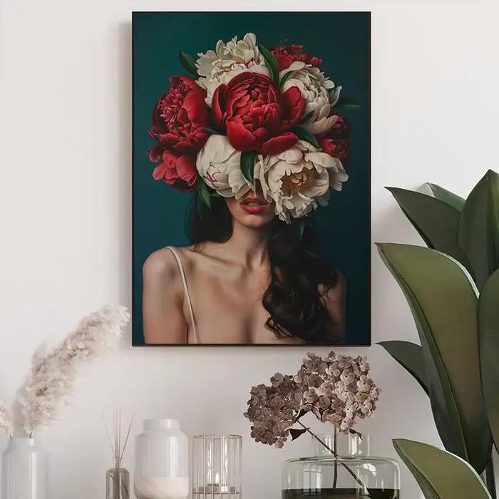Déesse du printemps femme féminine élégante minimaliste rétro fleur couronne de tête affiche toile peinture mur Art photo chambre décor