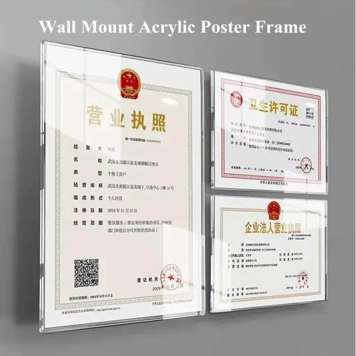 A4 210x297mm mural bâton Photo Photo affiche cadre sans cadre acrylique Document signe titulaire cadre d'art