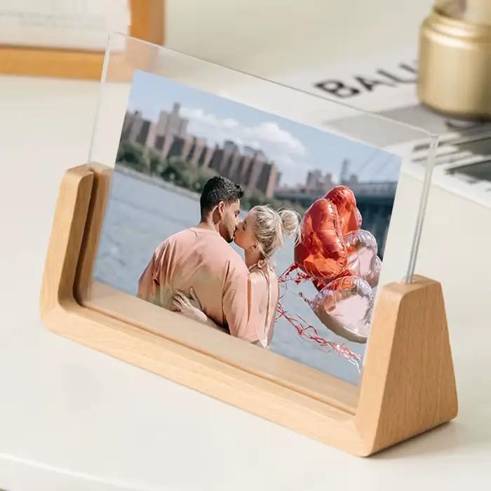 Cadre Photo Nordique en Acrylique et Bois pour Mariage, Décor de Bureau