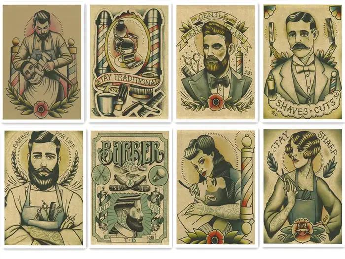 Autocollant mural vintage en papier kraft pour salon de coiffure