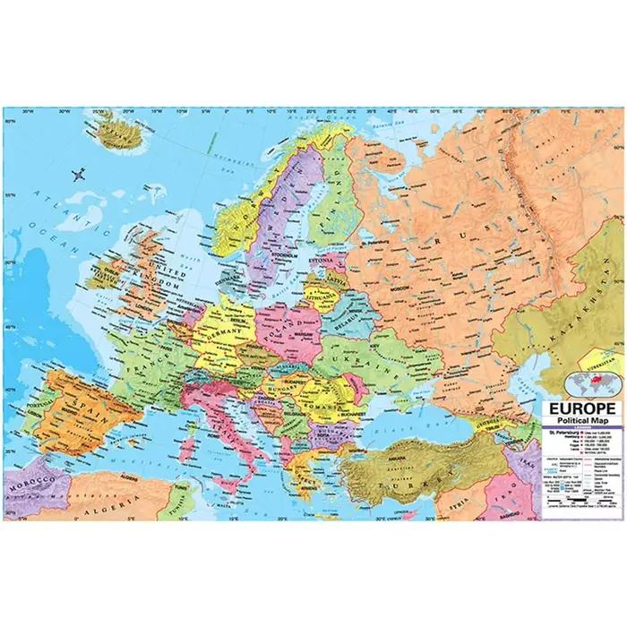 Affiche murale Non tissée décorative de carte européenne en anglais avec peinture artistique détaillée