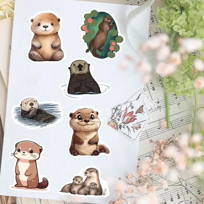 Autocollants de loutre aquarelle mignons
