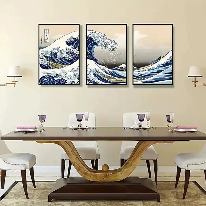 Ensemble de 3 peintures sur toile de style japonais