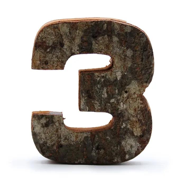 Rustic Bark Number - 3  - 7cm