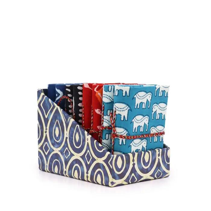 4x Block Print Cotton Bound Notebooks 7x10cm - Assorted