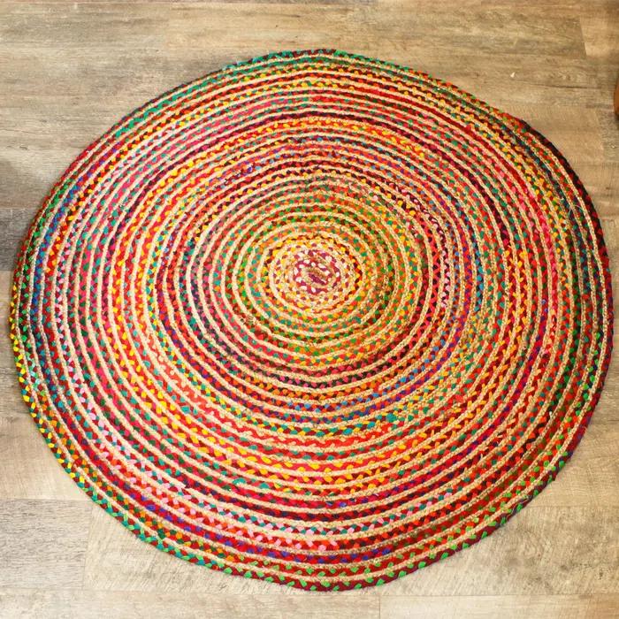 Round Jute and Recycled Cotton Rug - 150 cm