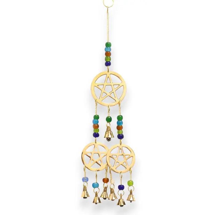 Indian Chimes - Brass Tri-Pentagram  - 7 Bells - 9.5x32cm