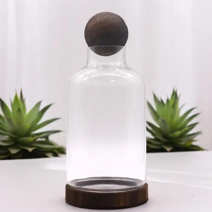 Large Ball Top Terarium on Dark Tung Wood - 16x32cm