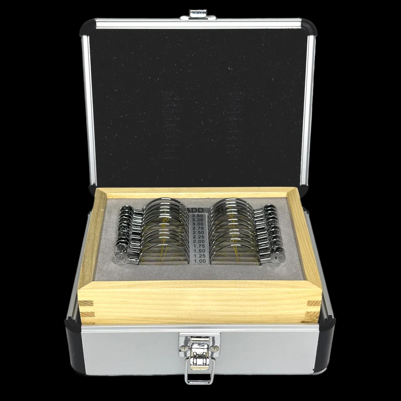 Ensemble de lentilles d'essai progressif, équipements optiques, plateau et boîtier en aluminium opht