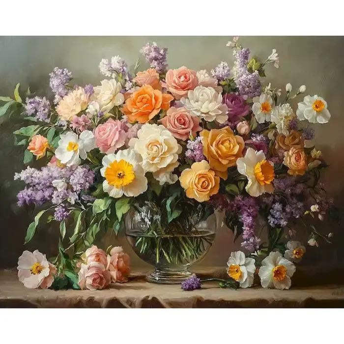 Peinture par numéros, tableau peint à la main avec des chiffres, vase, peinture acrylique, décoratio