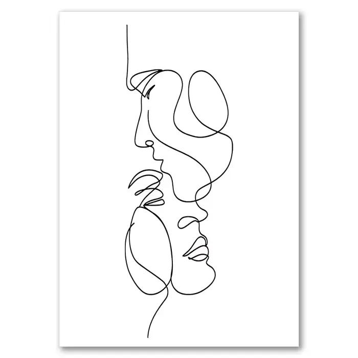 Dessin au trait Couple main amour baiser mur Art toile peinture nordique affiches et impressions min