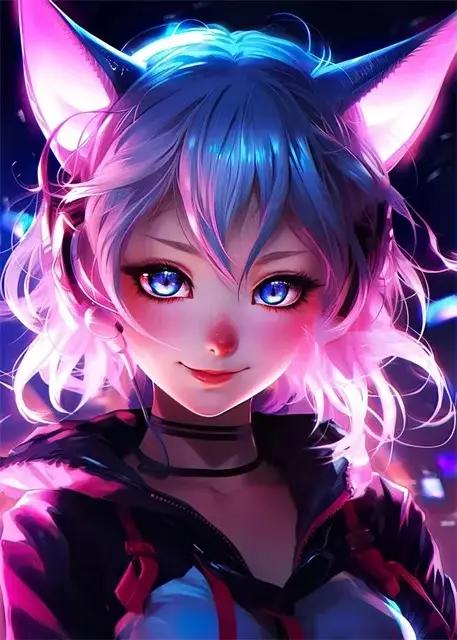 Néon Anime chat fille affiches imprime toile peinture Manga néon toile mur Art photos pour moderne m