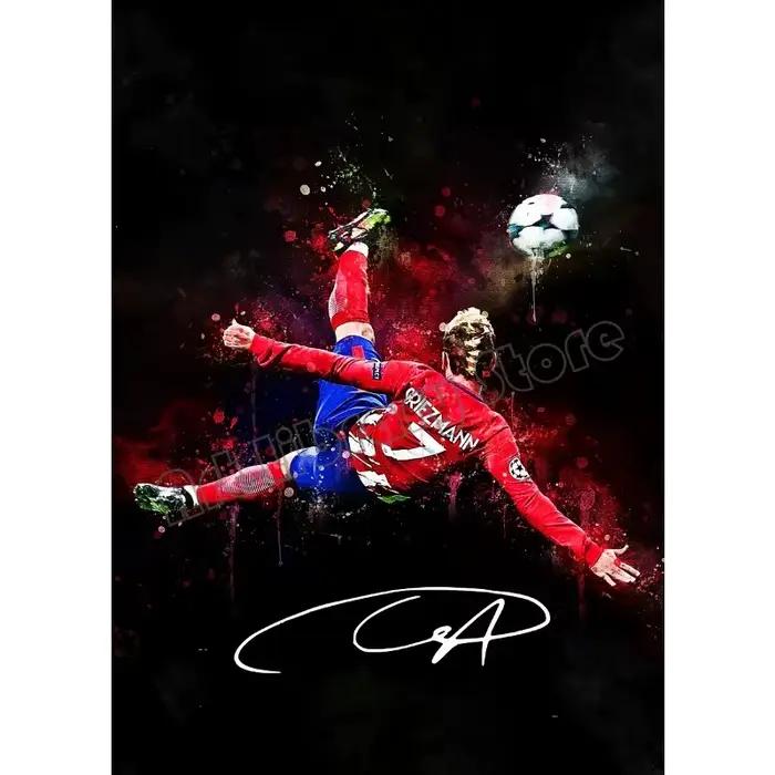 Affiche sur toile de portrait iconique de star du football, athlète sportif célèbre, peinture murale
