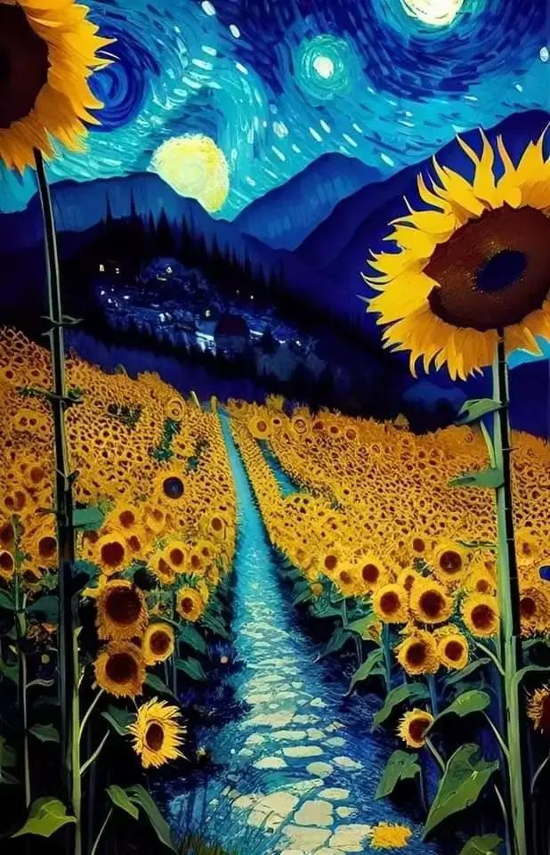 Van Gogh tournesol fleur ciel étoilé Art photos affiche impression peinture à l'huile toile peinture
