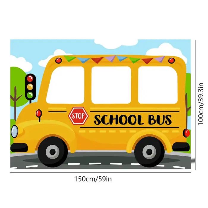 Bus scolaire 1.5*1M montrant le visage, tissu de fond de bienvenue pour la rentrée scolaire, saison