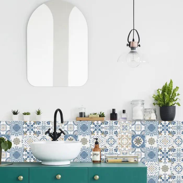 Autocollants de carrelage auto-adhésifs brillants à motif rétro Mandala, 24 pièces, pour cuisine et