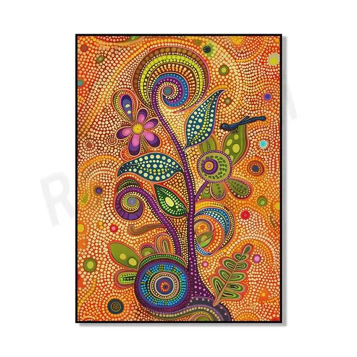 Affiche d'art aborigène style peinture, tortue, girafe, serpent, kangourou, lion, panthère noire, lé