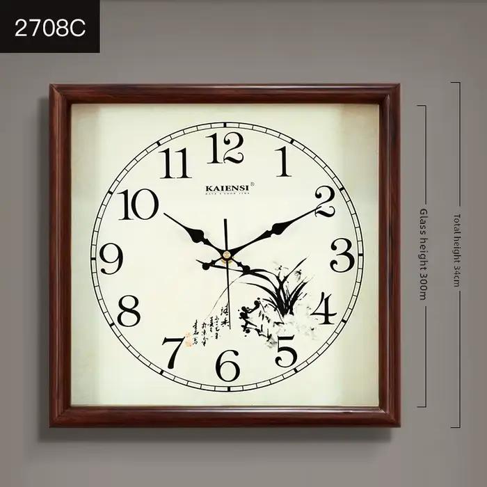 Horloge murale Nouvelle horloge murale en bois massif de style chinois Salon Rectangulaire Chambre à