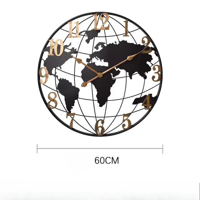 Horloge murale minimaliste en métal, grande carte, ronde, silencieuse, sans tic-tac, fonctionne à pi