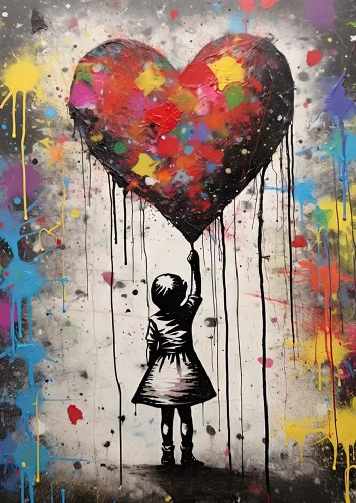 Pop Street Graffiti Art mural Banksy garçon fille avec ballon sur toile affiches et imprimés peintur