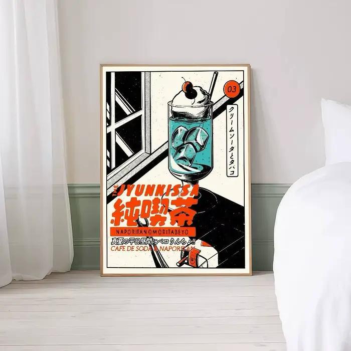 Affiches de film classique japonais, boissons au thé et glace, décor Vintage pour salle, Bar, café,