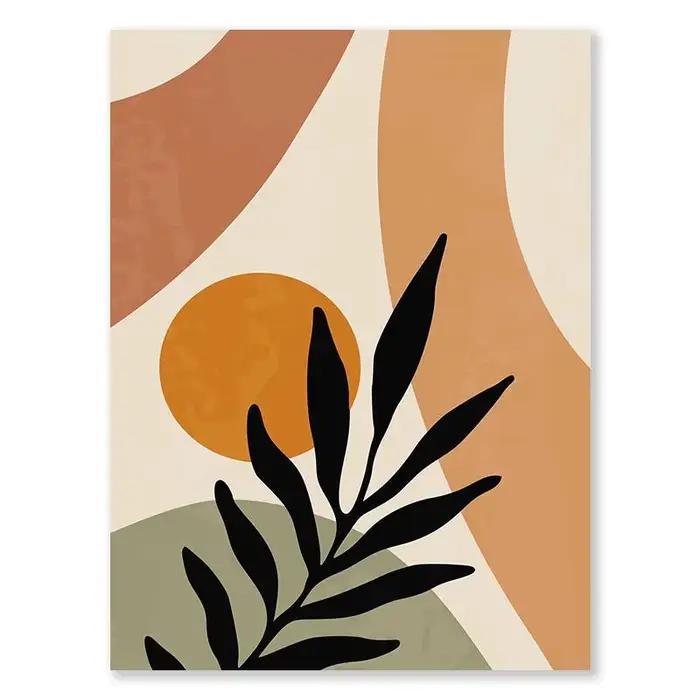 Toile de peinture moderne nordique en terre cuite verte, bloc de couleurs de feuilles, affiche sans