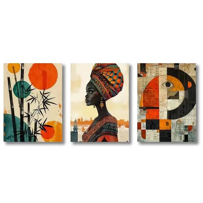 Affiches ethniques abstraites, ensemble d'art mural africain, peinture sur toile afro bohème, décor