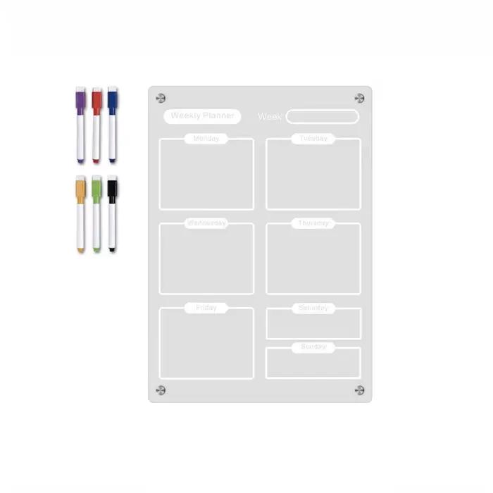 Tableau effaçable en acrylique, 6 marqueurs, transparent, sans cadre, calendrier mensuel, mémo, tabl