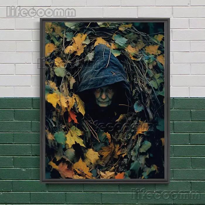 Sorcière d'automne dans les bois, Art mural Photo Vintage, peinture sur toile, Photo de sorcière got