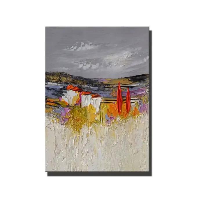 Peinture à l'huile sur toile grise jaune, fait à la main, abstraite, paysage, mur à l'huile épaisse,