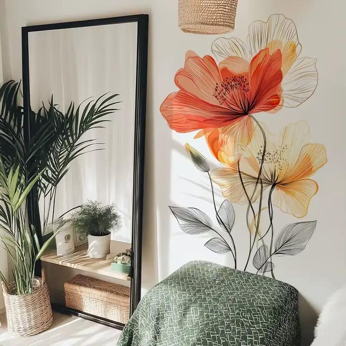 Autocollant mural fleur aquarelle, pour décor de fond de salon, sparadrap de chambre à coucher, embe