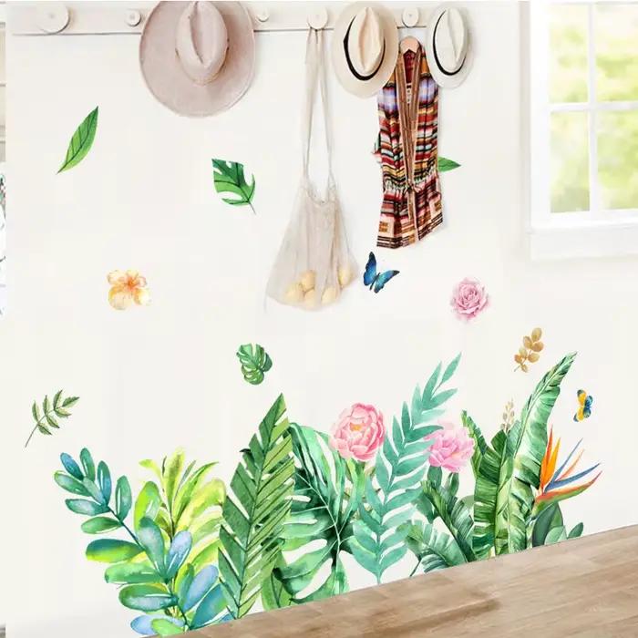 Autocollant mural papillon et fleurs pour plinthe, décoration de salon, chambre et chambre d'enfant,